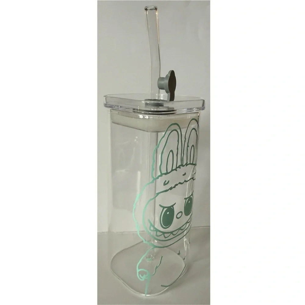 Glass Labubu Tumbler with Straw -‎ Sage/Teal Green